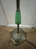 Green Glass & Brass Lamp, No Shade, Tested & Working.