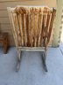 Wooden Rocking Chair & Bench (both Show Wear, But Are Sturdy) & 4 Outdoor Pillows.