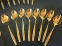 Set Of Japan Northlane Stainless Gold Tone Silverware. Service For 8 Plus Serving Utensils.