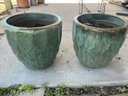 2 Large Glazed Outdoor Pots: 15 Tall & 15 Diameter.