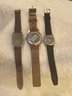 Three Mens Watches With Genuine Leather Bands (all 8). Untested.