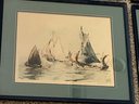 Four Boat Themed Watercolor Paintings Signed By Artist. 17x15
