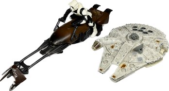 1979 Kenner Star Wars Micro Die Cast Millennium Falcon And 1997 Star Wars Speeder Bike With Storm Trooper