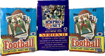 3 BOXES - NFL Pro Set All-new 1991 Series 2 Photo & Stat Cards, Topps Football Picture Cards & Bubble Gum