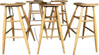 Set Of 5 Swiveling Hardwood Barstools- 17x17x31