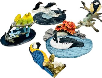 Bird Figurine Collection In Nature Settings. Beautifully Carved And Painted. Collection Includes One Magnet.