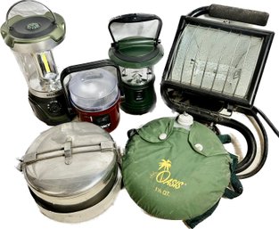 LitezAll Camping Lamp W/compass, Pair Of Dorcy Lamp, Utility Light, Seagull Lunch Tin & Oasis Canteen