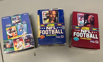 3 Boxes Of Fleer & Score Football Cards