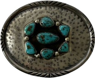 Navajo Turquoise Belt Buckle Custom Silver