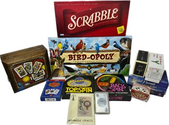 Scrabble, Bird-opoly, Trivial Pursuit, Poker Chips And More
