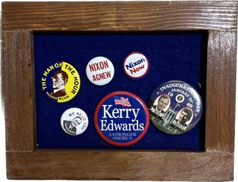 Collection Of Political Pins On 7 Framed Boards