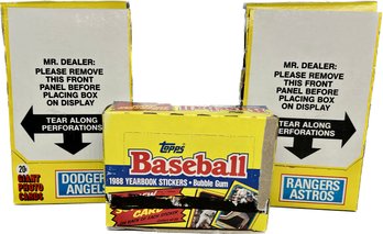 3 BOXES -Topps 1988 Yearbook Stickers Bubble Gum And Topps 1982 Baseball Giant Photo Cards