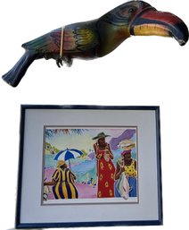 Hanging Toucan (21x14x16) And Framed Beach Print (21x17x1)