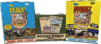 3 BOXES - Unopened Desert Storm Pro Set Cards, Topps Desert Storm Victory Series Trading Cards, And More