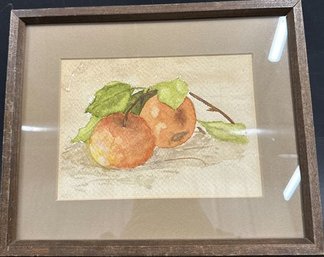 Framed Watercolor Painting Of Apples Painted By Hazel Clave @1960  -  11x9in