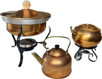 Copper Sterno Sets And Copper Tea Kettle