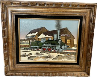 H. Hargrove Fort Wayne Locomotive Railroad Train Station Painting 20x24