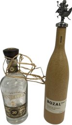 Bozal Espadin Empty Bottle With Espoln Pouring Topper & Plantation Barbados 20th Anniversary Empty Bottle