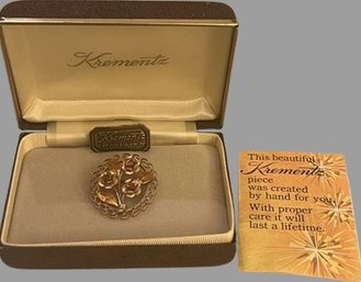 Beautiful Floral Pin With 14K Gold Overlay. Made By Krementz.