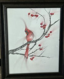 Colored Pencil Cardinal Artwork (13.75x17.75) Signed By Artist, Year 2020