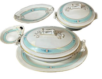 Collectible, Stamped CFH Porcelain With Delicate Floral & Gold Design: Serving Plates, Serving Bowls With Lid