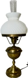 Vintage Electric Brass Lamp With Milk Glass Shade