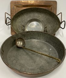 Copper Cookware Set, Large Oval Roasting Pan Or Baking Dish, Small & Large Round Pan, Ladle And Tray