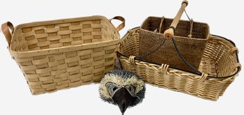 3 Woven Baskets, Woven Bird Head Mask