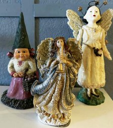 Two Sparkly Angels And One Gnome Angels 9in And 6in Gnome 8.5in