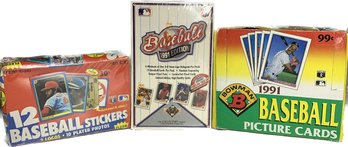 3 BOXES - Upper Deck 1991 Cards, Bowman 1991 Baseball Picture Cards, Fleer 12 Baseball Stickers