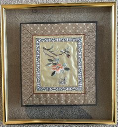 Framed Butterfly And Cherry Blossom Fabric Art- 15x1x16