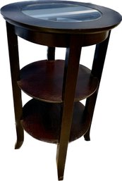 Wood Round End Table With Removable Glass Top