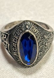 Sterling Silver Class Ring With Blue Stone