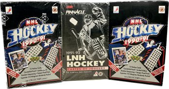 3 BOXES - Unopened Score 1991-92 Pinnacle Premier Edition LNH Cards, Unopened 1990 Upper Deck Hockey