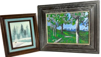 A Stunning Classic Oil Paint And Framed Trees And Snow - 17'