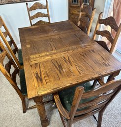 Oak Dining Table W/leaf And 6 Chairs, 63x42