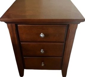 Mahogany Colored Night Side Table With Three Drawers. ( 22x18x17)