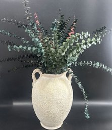 Ceramic Vase With Artificial Eucalyptus Branches - 14' Height