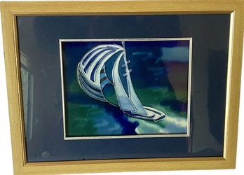 Framed Stained Glass Artwork Of Sailboat-17x13