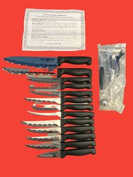Super Chef Unused 16 Piece Knife Set- (13 Knives 7.25-12.75 Inches From Handle To Tip) Scooper, Peeler, Etc
