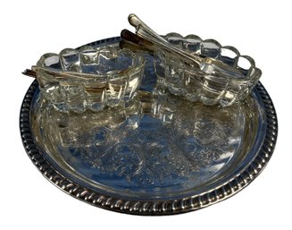 Silver Platter, Spoon, Fork And Dishes