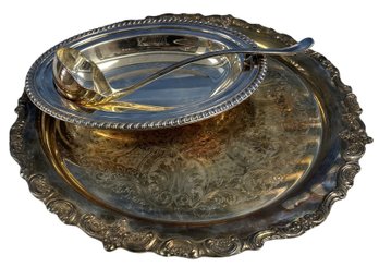 Silver Platter, Dish And Ladle