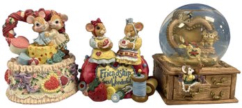 3 Pieces, Precious Moments Mice Porcelain Figurines Collection