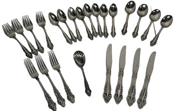 Silver Plated Silverware, Spoon, Fork, Table Knives And Serving Spoons