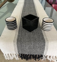 Black & White Table Runner & Decor, Runner 77x14 Largest Vase 3x3