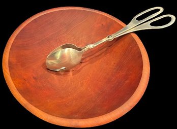 Wooden Salad Bowl Made In Vermont 12 &  Amco Salad Tongs 12