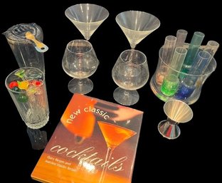 Cocktail Set With Martini Glasses 7', Cocktail Glasses 5', Book, Shaker, Etc.