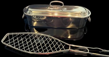 Stainless Steel Fish Roaster (18'x5') & Fish Grilling Basket (26' W/ Handle)