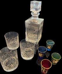 Decanter (10.5'), Glasses (3.5') & Painted Shot Glasses (2.5')