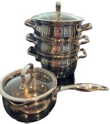 Sauce Pan With Lid (7'x4')  & 4 Piece Set With 2 Pans, Steamer & Lid (8.5'x5')